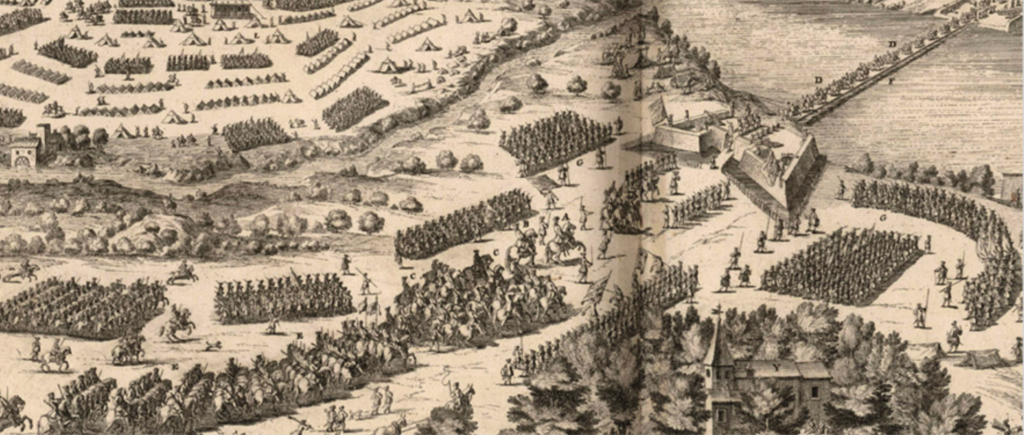 Fig. 4. Campaña de Portugal 1704. Paso del Tajo por un puente de barcas. Filipo Pallotta